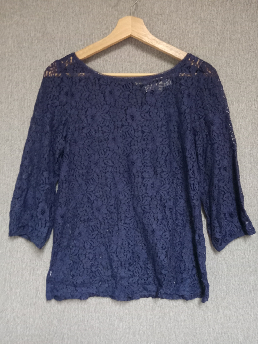 LOFT Navy Floral Lace Scoop Neck Top